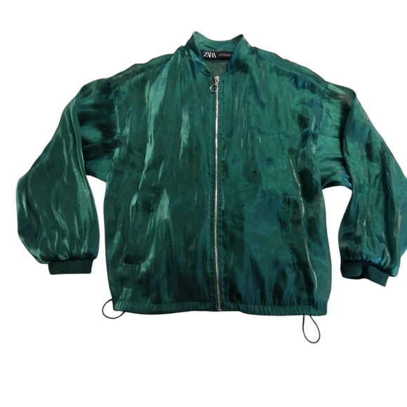 TEMPORARY PRICE REDUCTION EUC Zara Green sheer bomber style jacket Size XS - Picture 3 of 6